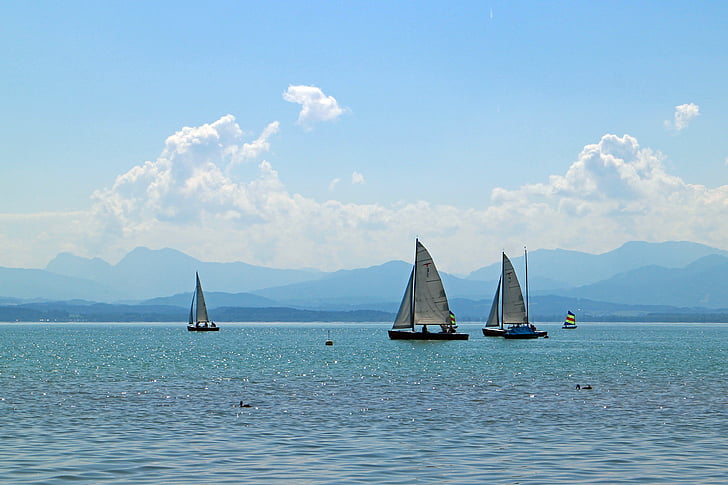 sailing vessel, sailing boat, boot, lake, blue, waters, nature