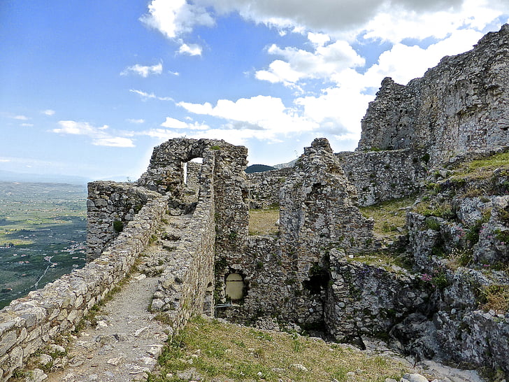 Mystras, citadelė, tvirtovė, sienos, pilis, įtvirtinimų, istorijos