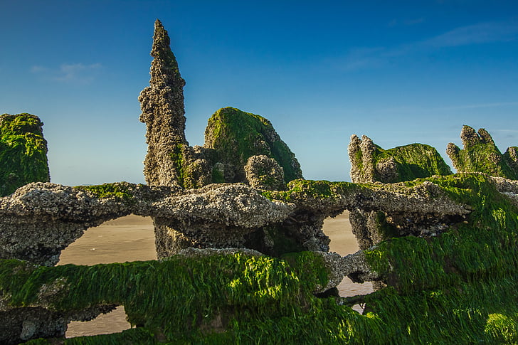 restos del naufragio, madera, Playa, Océano, Costa, Inglaterra
