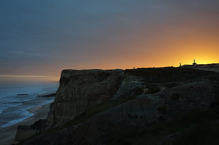 Cliff, Ocean, more, Shore, Sunrise, západ slnka, Príroda