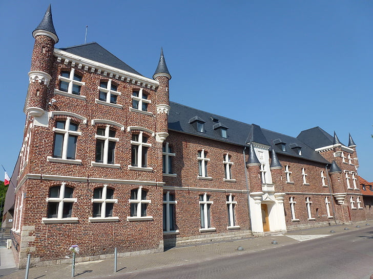 auby, town hall, france, building, house, historic, administration