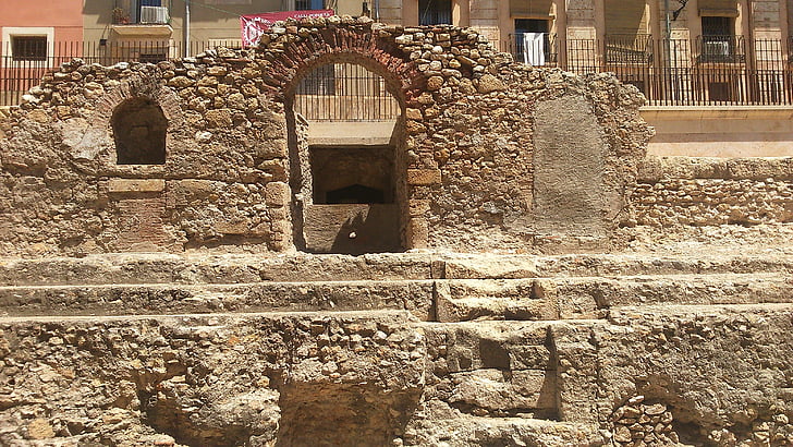 ruïnes, Tarragona, Romeinse, monumenten, Spanje, het platform