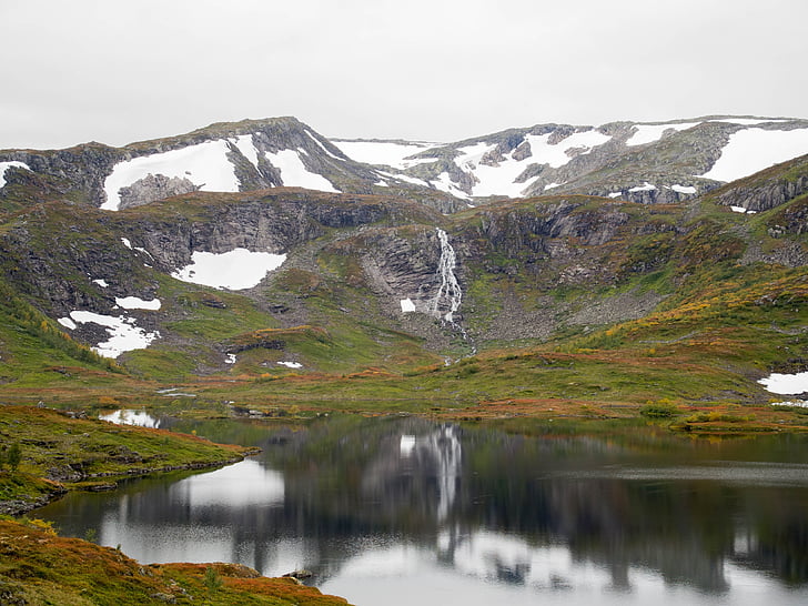 kalns, ezers, bergsee, Norvēģija, vīzija, atspoguļojot, daba