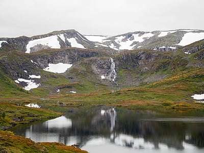 montanha, Lago, bergsee, Noruega, Visão, espelhamento, natureza
