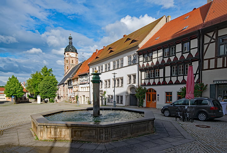 marktplaats, Sangerhausen, Saksen-anhalt, Duitsland, oud gebouw, bezoekplaatsen, cultuur