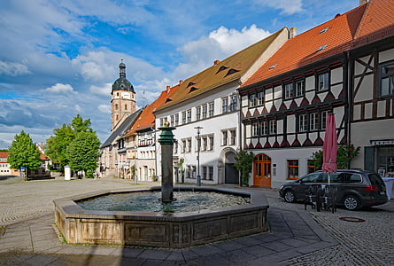 trên thị trường, Sangerhausen, Sachsen-anhalt, Đức, xây dựng cũ, địa điểm tham quan, văn hóa