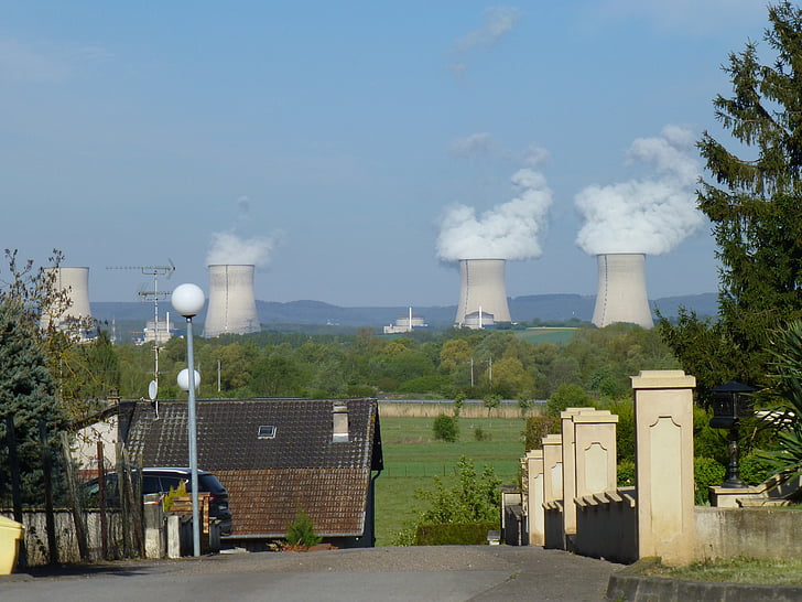 la central nuclear, Cattenom, Moselle, fábrica, chimenea, contaminación, vapor