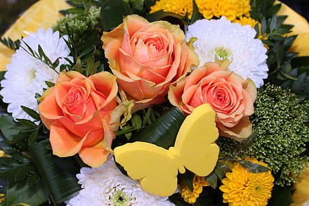 bouquet, profumo di primavera, Rose, arancio, Blossom, Bloom, Gerbera bianco