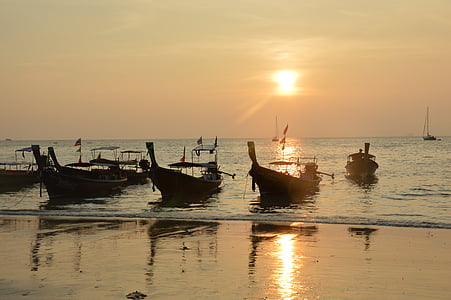 beach, boats, thailand, boot, ship, water, sea