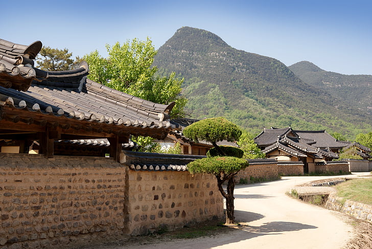 Korejas Republika, tradicionālā, mājas, hanok, militāro augšā, arhitektūra, kultūras