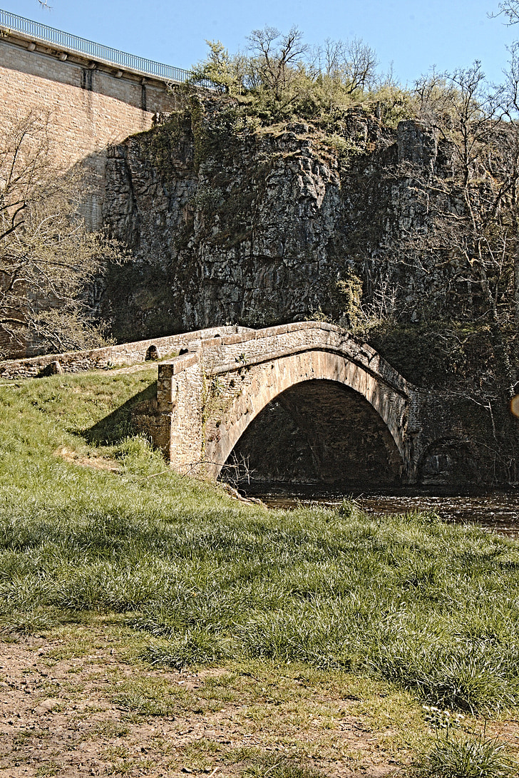 régi híd, folyó, Cure, hidak, kő-perthuis, bordó, emlékmű