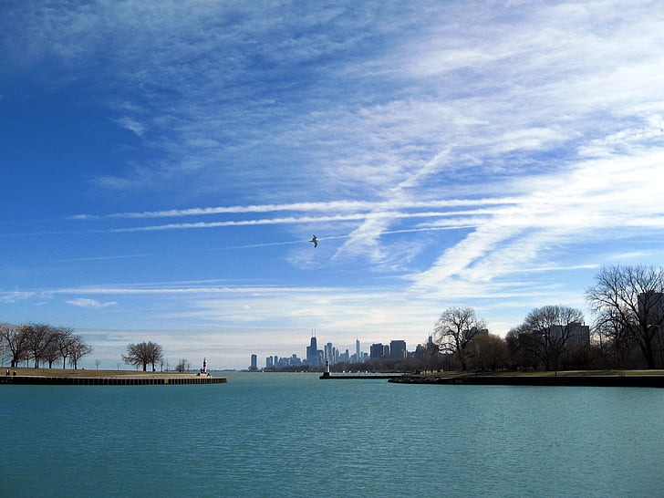 Chemtrails, cel, blau, contrails, Chicago, núvols, l'aigua