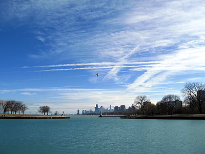 chemtrails, cielo, azul, estelas de vapor, Chicago, nubes, agua