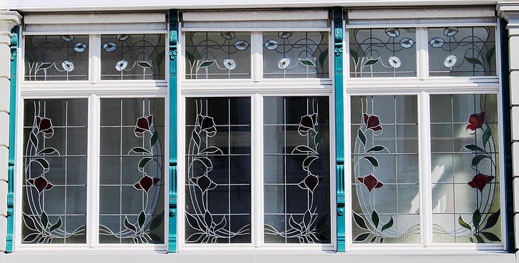 bygning, art nouveau, vindue, glas, dekoreret, vinduet spirede, Cross spirede