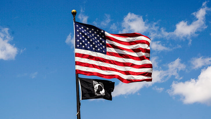 POW, USA, flagga, Mia, oss, vind, flygande