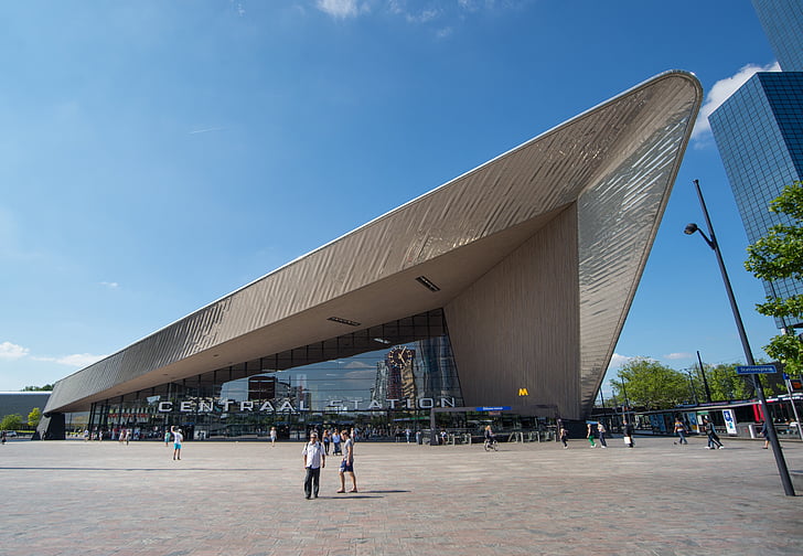 Rotterdam, central, station, Nouveau, architecture, urbain, Néerlandais