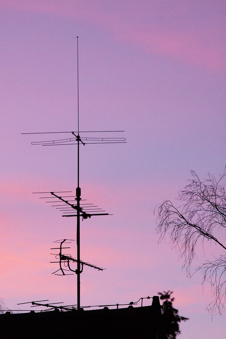 antenna, tree, cloud, sky, silhouette, fire, evening light