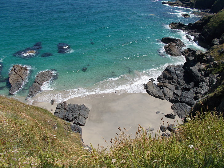 landskab, Seascape, havet, klipper, Cornwall, sommer landskab, sommer