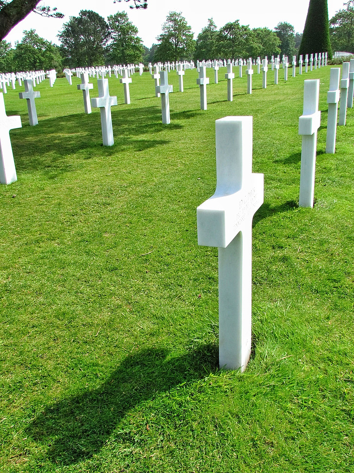 normandy, cemetery, american, war, france, cross, war memorial
