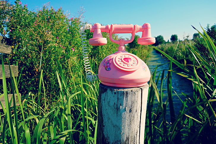 teléfono, juguete, teléfono vintage, juego, teléfono nostálgico, rosa, teléfono rosa