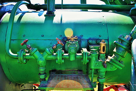 động cơ hơi nước, động cơ, hơi nước, một phần, màu xanh lá cây, ống, Máy đo