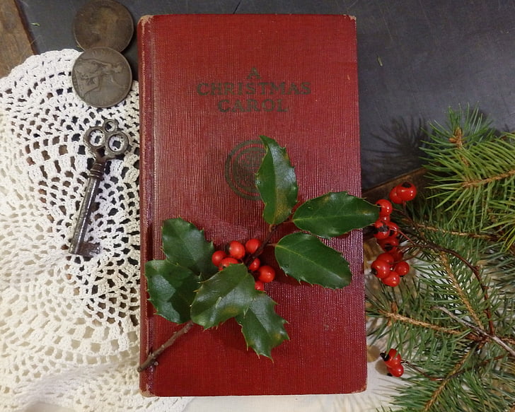 bok, gamle, Christmas, Carol, tre - materiale, dekorasjon, rød