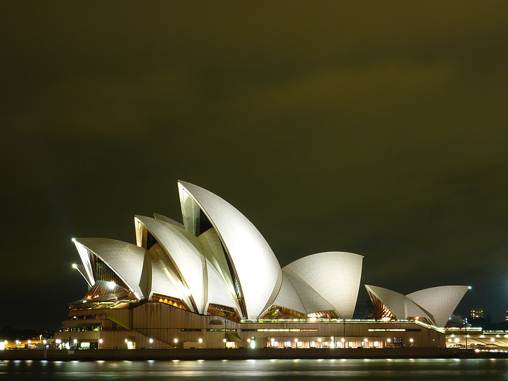 Sydne, Opera, noc, Sala koncertowa, Sydney opera house, Architektura, Opera house