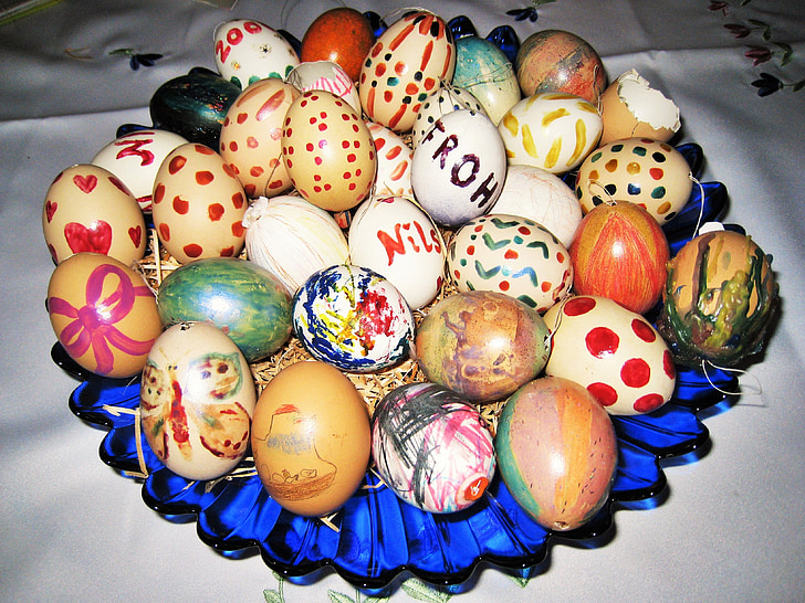 easter, easter eggs, self painted, children bastelei, easter decor, painting, colorful