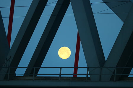 ay, Demiryolu Köprüsü, sabah, teknoloji, metal, Dolunay, yakın çekim