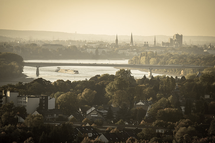 Bonn, Rýn, Most, loď, Centrum města, vzdálený, aplikace Outlook