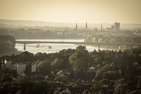 Бонн, Рейн, мост, корабль, центр города, далекие, перспективы