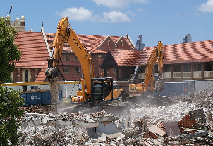 school, demolition, southport, australia, bulldozer, construction, building