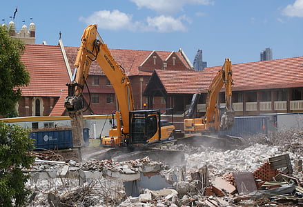 scuola, demolizione, Southport, Australia, bulldozer, costruzione, costruzione