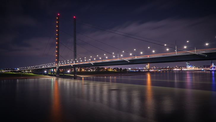 ponte, ponte de Rhine do joelho, Düsseldorf, ponte pênsil, arquitetura, pilões, construção