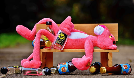 the pink panther, drink, alcohol, drunk, bank, rest, sit