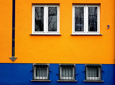 casa, edifici, finestra, façana, arquitectura, color, blau