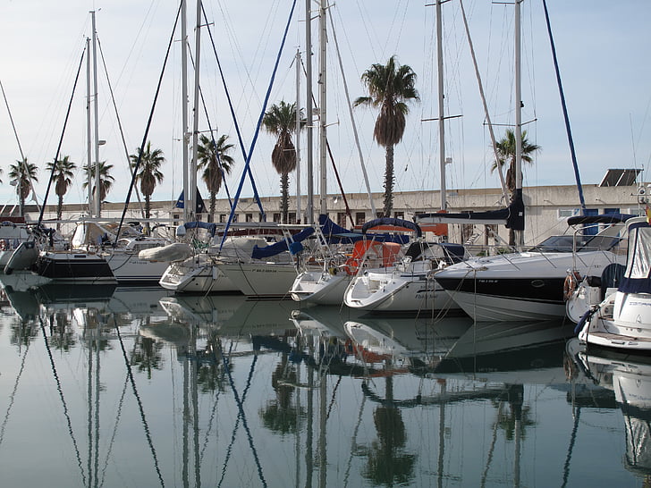 Jachty, Bay, łodzie, Hiszpania, Marina, Morza Śródziemnego