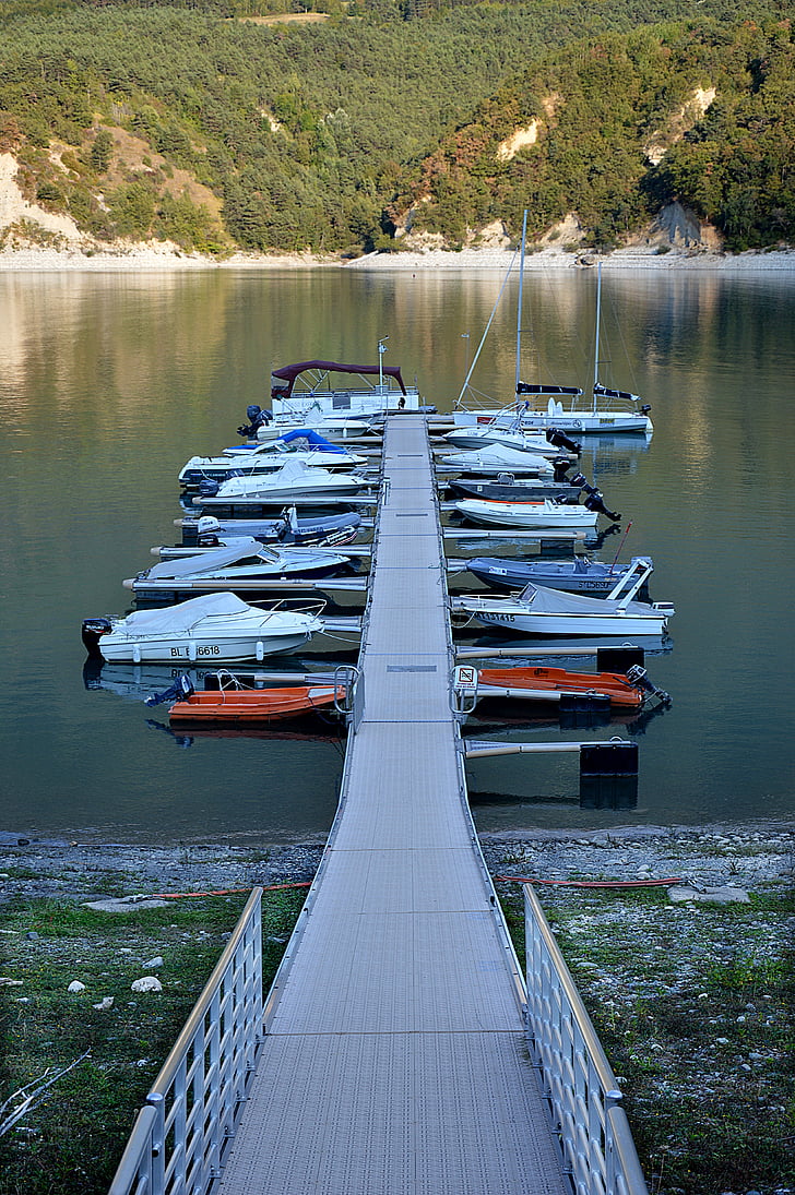 ponton, quai, bateau, Lac, France