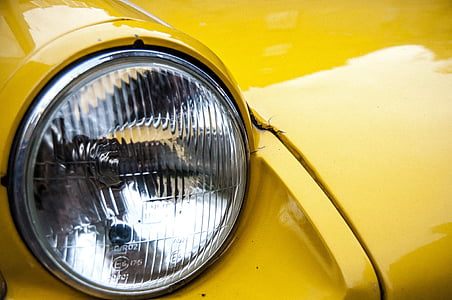 car, yellow, headlight, retro, vintage, automobile, vehicle