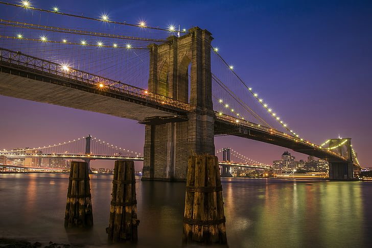 beton, Bridge, Ryd, blå, Sky, East River, hængebro