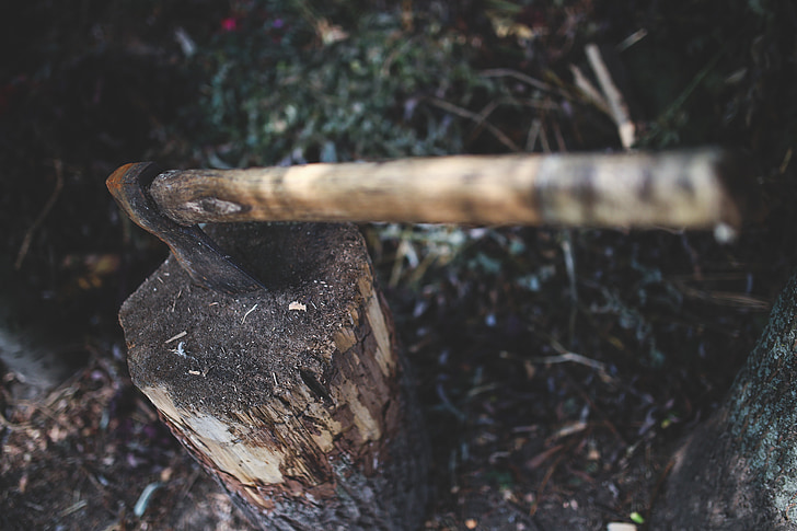 ax, stump, vintage, wood