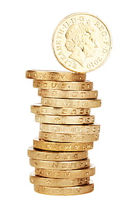 1 libra, hotovosť, mince, mince, meny, Gold, zlatý