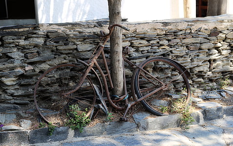 bicicleta, abandonado, radios, oxidado, manillar, personas con problemas, de la tirada