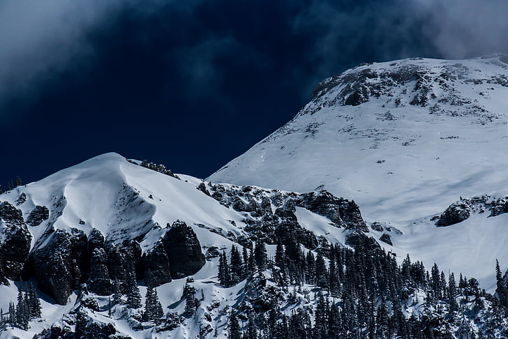 사진, 눈, 모자, 산, 바위, 나무, 알프스 산맥