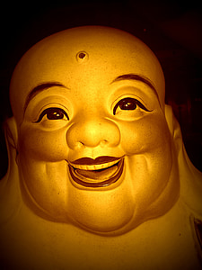 Buddha, tertawa, Asia, perdamaian, wajah, tebal, emas