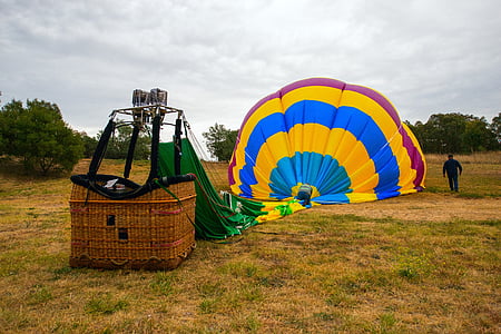 teplovzdušný balón, pristátie, pole