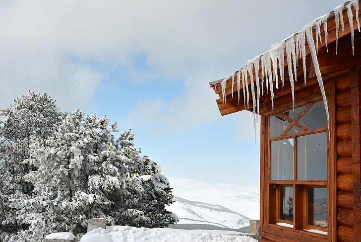 sarıkamış, snow, mountain, summit, ice, wooden house, landscape