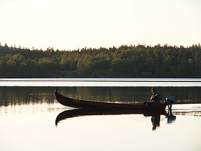 loďou, jazero, vody, krásny výhľad, letné, Fínsko, polnočné slnko