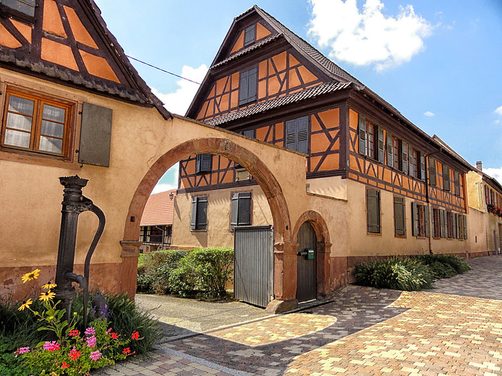 wingersheim, france, houses, buildings, apartment, architecture, arched entrance