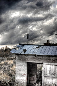 shed, weathered, clouds, farm, old, rustic, rural